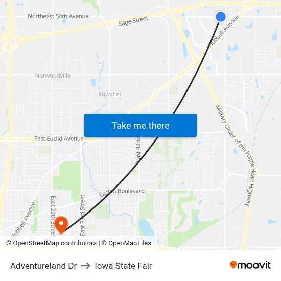 Adventureland Dr to Iowa State Fair map
