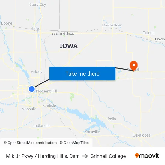 Mlk Jr Pkwy / Harding Hills, Dsm to Grinnell College map