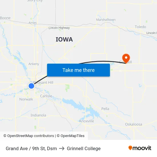 Grand Ave / 9th St, Dsm to Grinnell College map