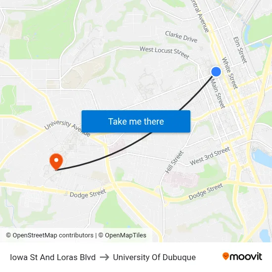 Iowa St And Loras Blvd to University Of Dubuque map