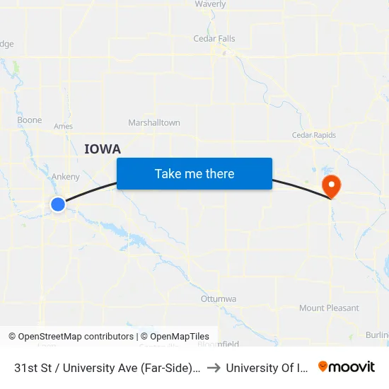 31st St / University Ave (Far-Side), Dsm to University Of Iowa map