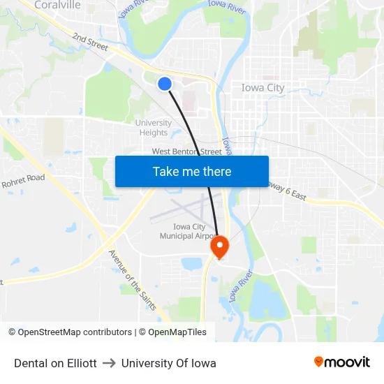 Dental on Elliott to University Of Iowa map