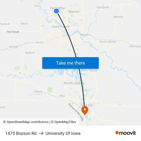 1475 Boyson Rd to University Of Iowa map