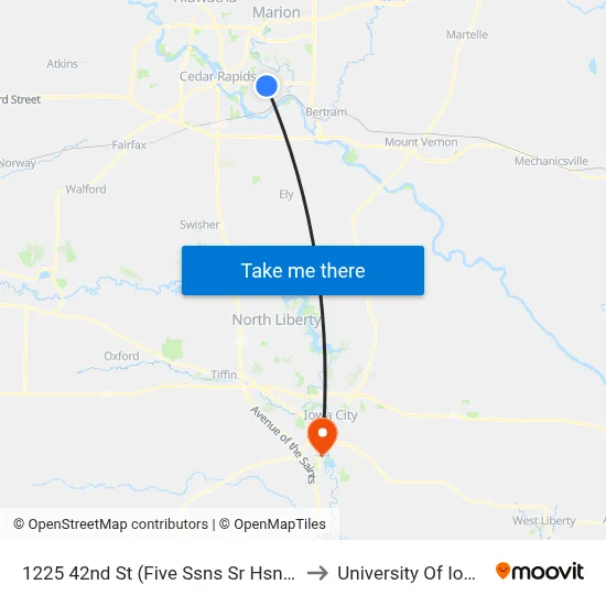 1225 42nd St (Five Ssns Sr Hsng) to University Of Iowa map