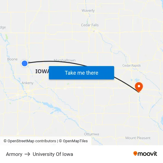 Armory to University Of Iowa map
