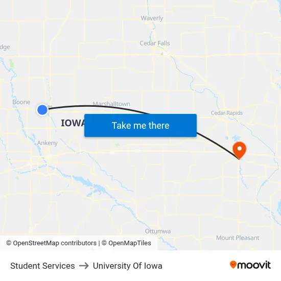 Student Services to University Of Iowa map