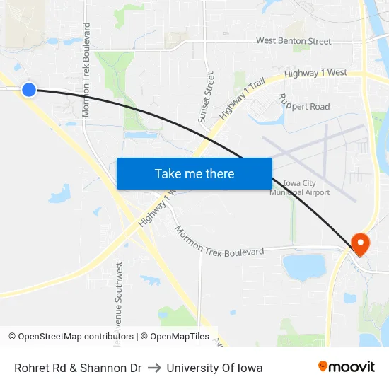 Rohret Rd & Shannon Dr to University Of Iowa map