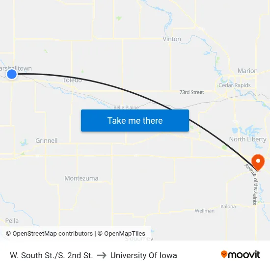 W. South St./S. 2nd St. to University Of Iowa map