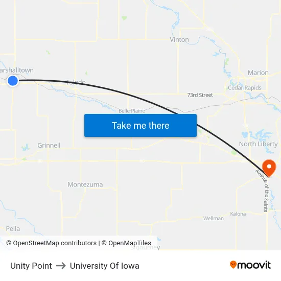 Unity Point to University Of Iowa map