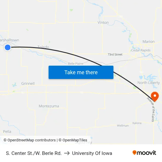 S. Center St./W. Berle Rd. to University Of Iowa map