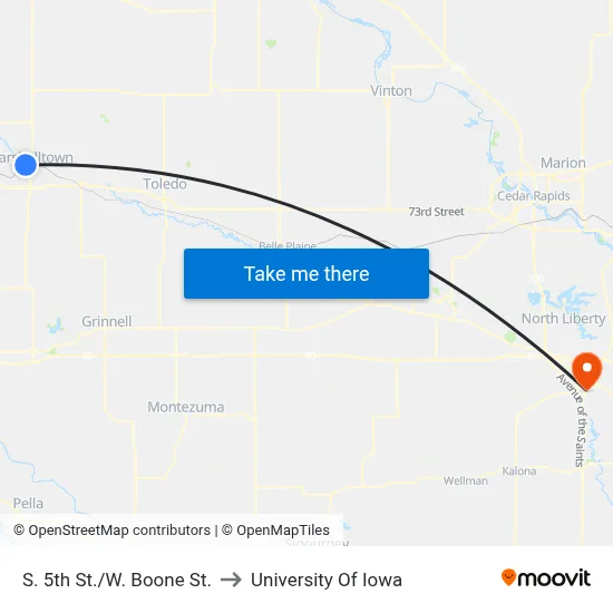 S. 5th St./W. Boone St. to University Of Iowa map