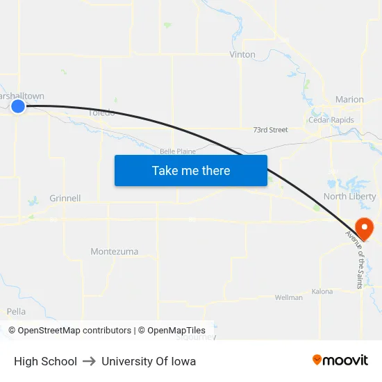 High School to University Of Iowa map