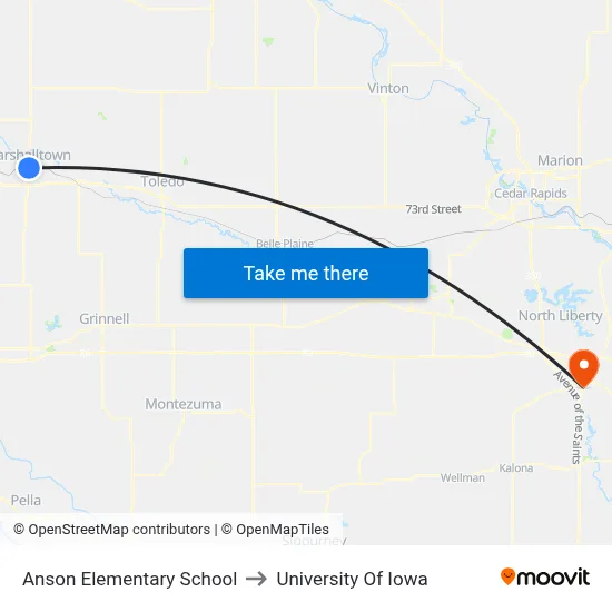 Anson Elementary School to University Of Iowa map