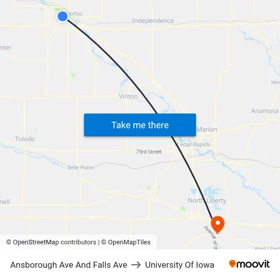 Ansborough Ave And Falls Ave to University Of Iowa map