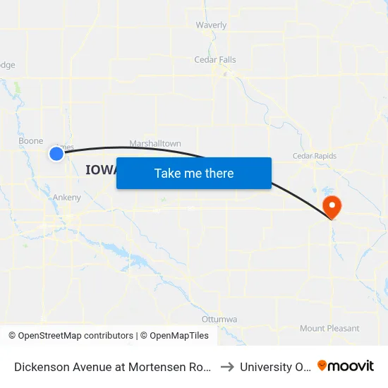 Dickenson Avenue at Mortensen Road Northbound to University Of Iowa map