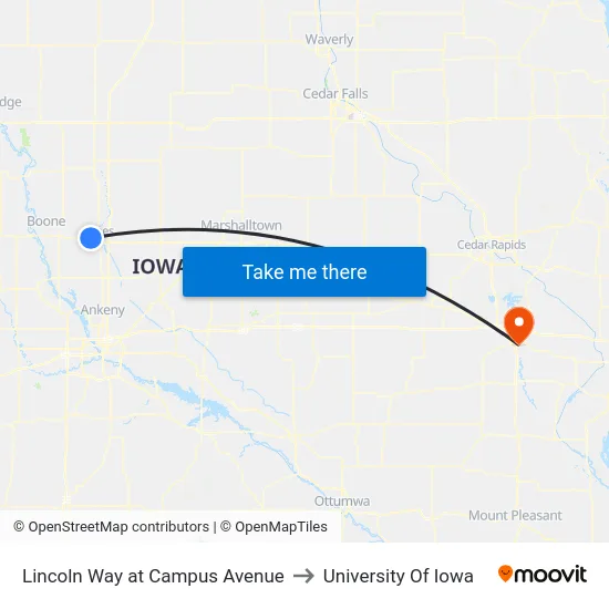 Lincoln Way at Campus Avenue to University Of Iowa map