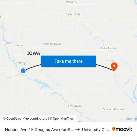 Hubbell Ave / E Douglas Ave (Far-Side), Dsm to University Of Iowa map