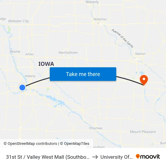 31st St / Valley West Mall (Southbound), Wdm to University Of Iowa map
