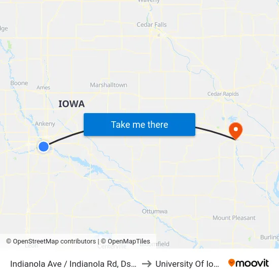 Indianola Ave / Indianola Rd, Dsm to University Of Iowa map