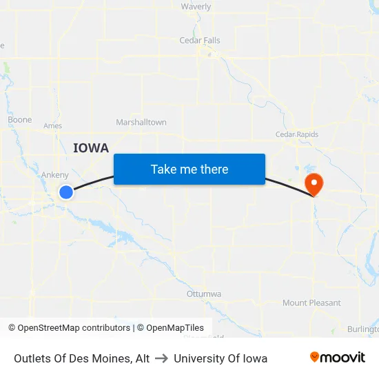 Outlets Of Des Moines, Alt to University Of Iowa map