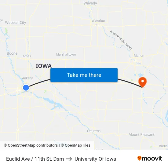 Euclid Ave / 11th St, Dsm to University Of Iowa map