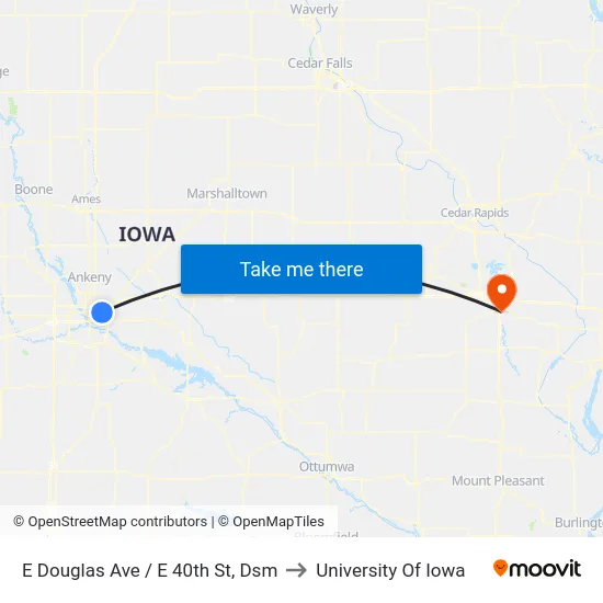 E Douglas Ave / E 40th St, Dsm to University Of Iowa map