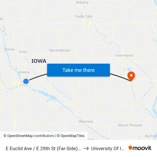 E Euclid Ave / E 29th St (Far-Side), Dsm to University Of Iowa map
