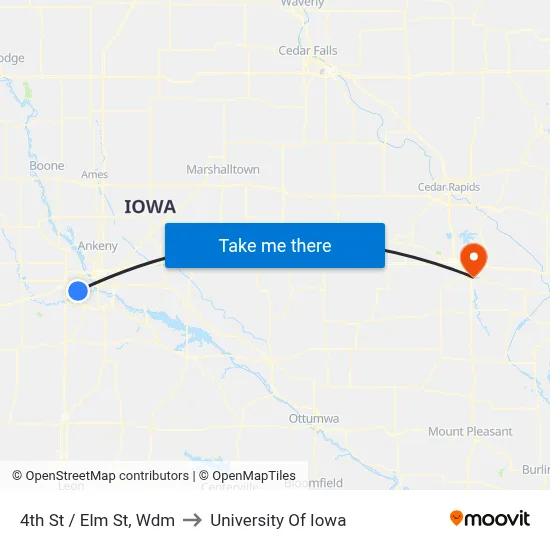 4th St / Elm St, Wdm to University Of Iowa map
