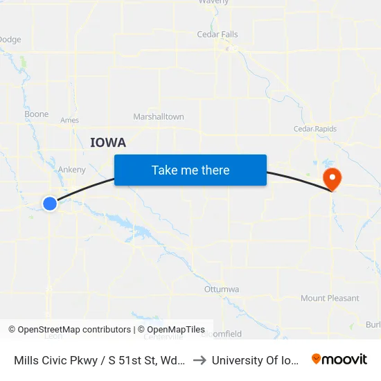 Mills Civic Pkwy / S 51st St, Wdm to University Of Iowa map