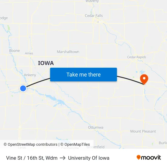 Vine St / 16th St, Wdm to University Of Iowa map