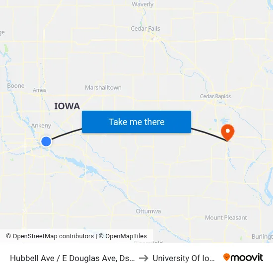 Hubbell Ave / E Douglas Ave, Dsm to University Of Iowa map