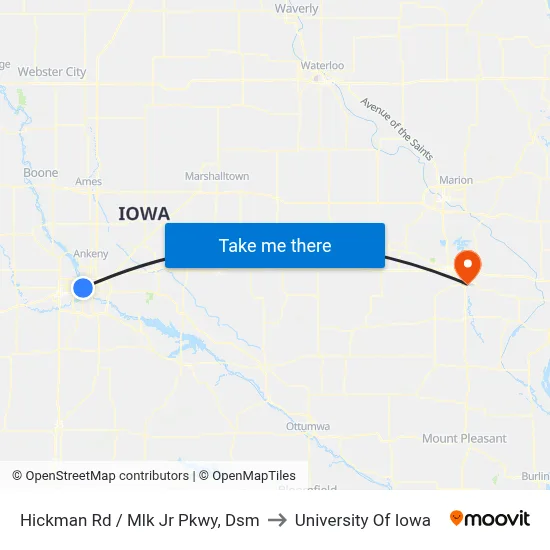 Hickman Rd / Mlk Jr Pkwy, Dsm to University Of Iowa map