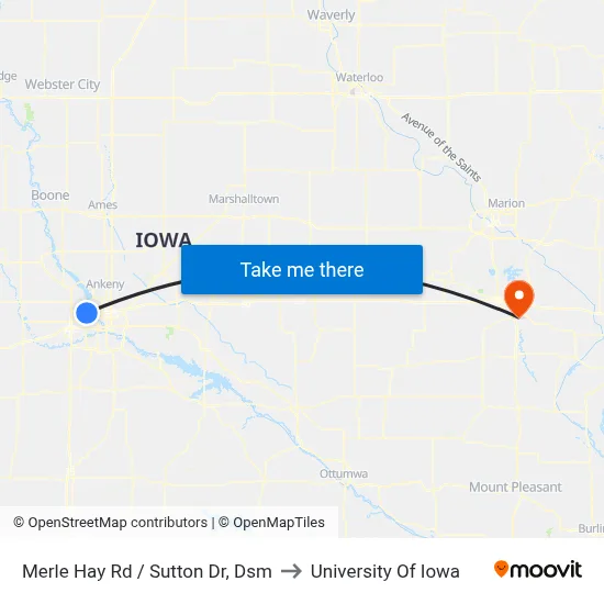 Merle Hay Rd / Sutton Dr, Dsm to University Of Iowa map