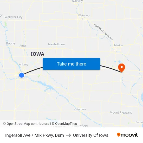 Ingersoll Ave / Mlk Pkwy, Dsm to University Of Iowa map