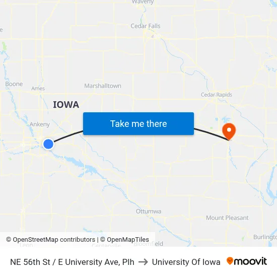 NE 56th St / E University Ave, Plh to University Of Iowa map