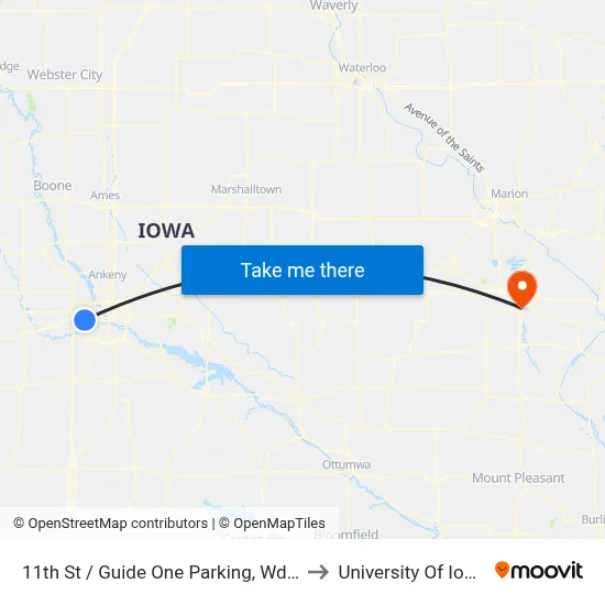 11th St / Guide One Parking, Wdm to University Of Iowa map