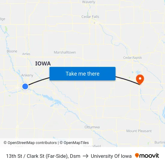 13th St / Clark St (Far-Side), Dsm to University Of Iowa map