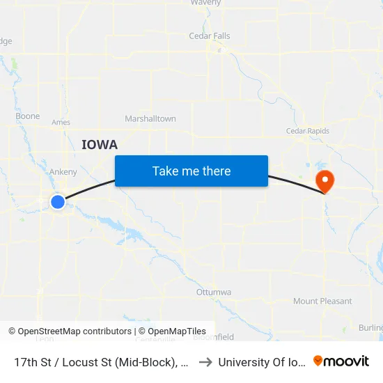 17th St / Locust St (Mid-Block), Dsm to University Of Iowa map