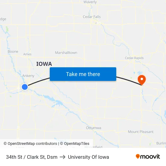 34th St / Clark St, Dsm to University Of Iowa map