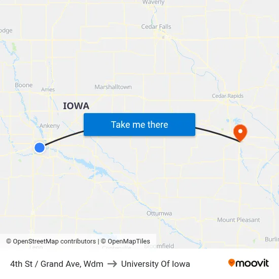 4th St / Grand Ave, Wdm to University Of Iowa map