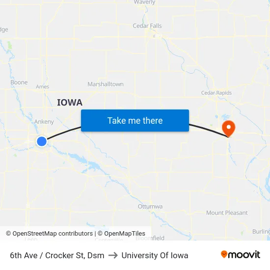 6th Ave / Crocker St, Dsm to University Of Iowa map