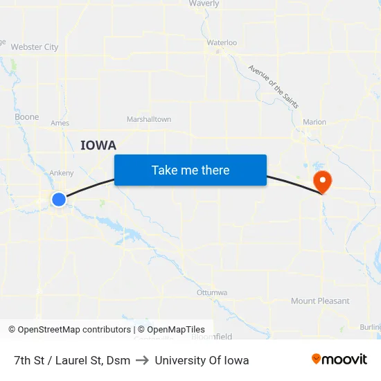 7th St / Laurel St, Dsm to University Of Iowa map