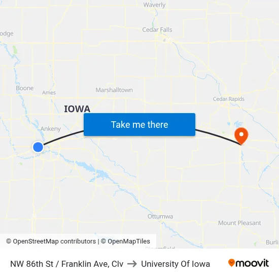 NW 86th St / Franklin Ave, Clv to University Of Iowa map