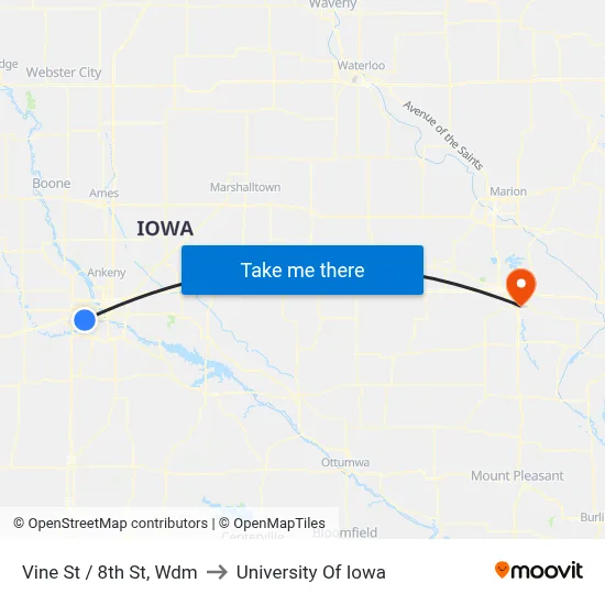 Vine St / 8th St, Wdm to University Of Iowa map