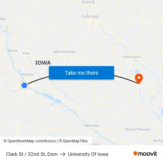 Clark St / 32nd St, Dsm to University Of Iowa map