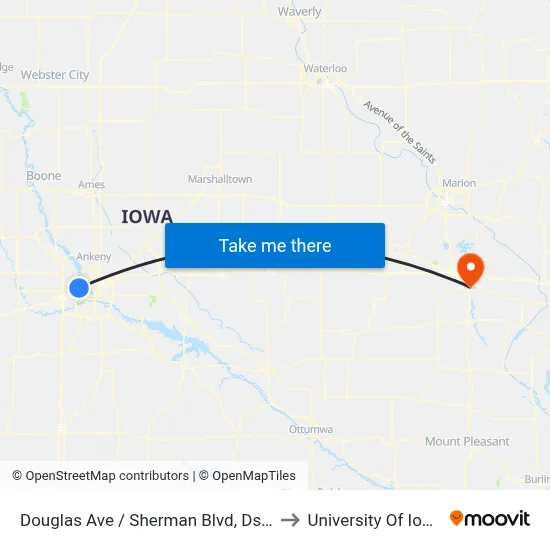 Douglas Ave / Sherman Blvd, Dsm to University Of Iowa map