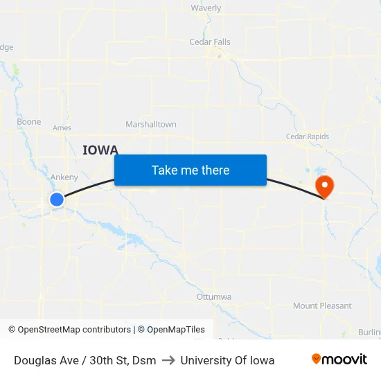Douglas Ave / 30th St, Dsm to University Of Iowa map