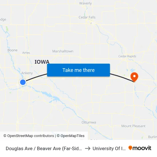 Douglas Ave / Beaver Ave (Far-Side), Dsm to University Of Iowa map