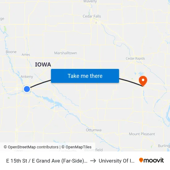 E 15th St / E Grand Ave (Far-Side), Dsm to University Of Iowa map
