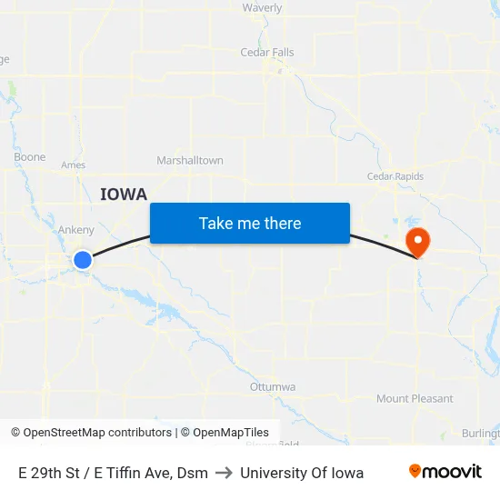 E 29th St / E Tiffin Ave, Dsm to University Of Iowa map